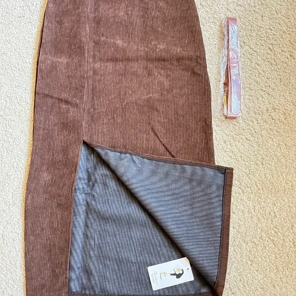 Brown Retro brown Corduroy Slit Skirt Female Mid-length‎ High Waist Elegant new… - Picture 8 of 8